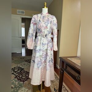 Commense Pastel Floral Long Sleeve Dress with Belt